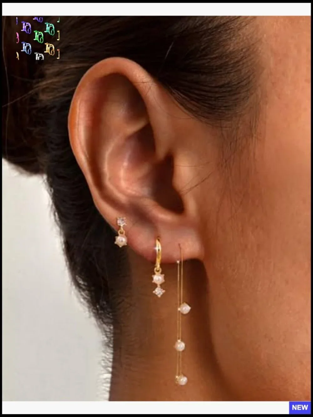 14K Gold Plated Pearl Drop Dangle Huggie Hoop Earrings Set for Multiple
